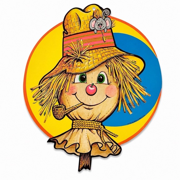 Beistle Other - Vintage 1979 Beistle Scarecrow Die Cut Halloween Wall Decoration USA Mouse Hat